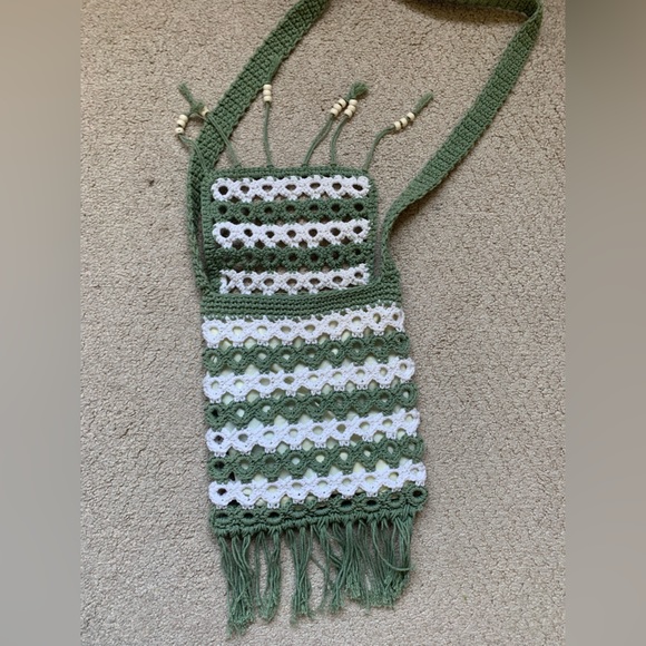 Crotchet green and white crossbody bag - Picture 2 of 5